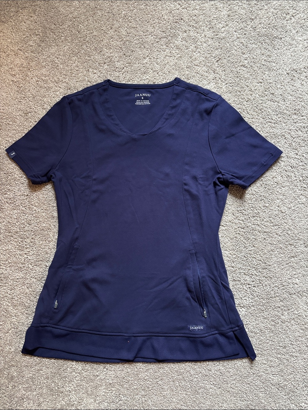 Jaanuu Navy Short Sleeve V-Neck Scrub Top (S)